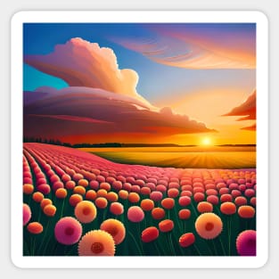 Sunset flower field Sticker